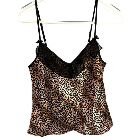 Leopard Print Satin Cami Top Lace Trim Spaghetti Straps Kathryn Size Small - Picture 1 of 6
